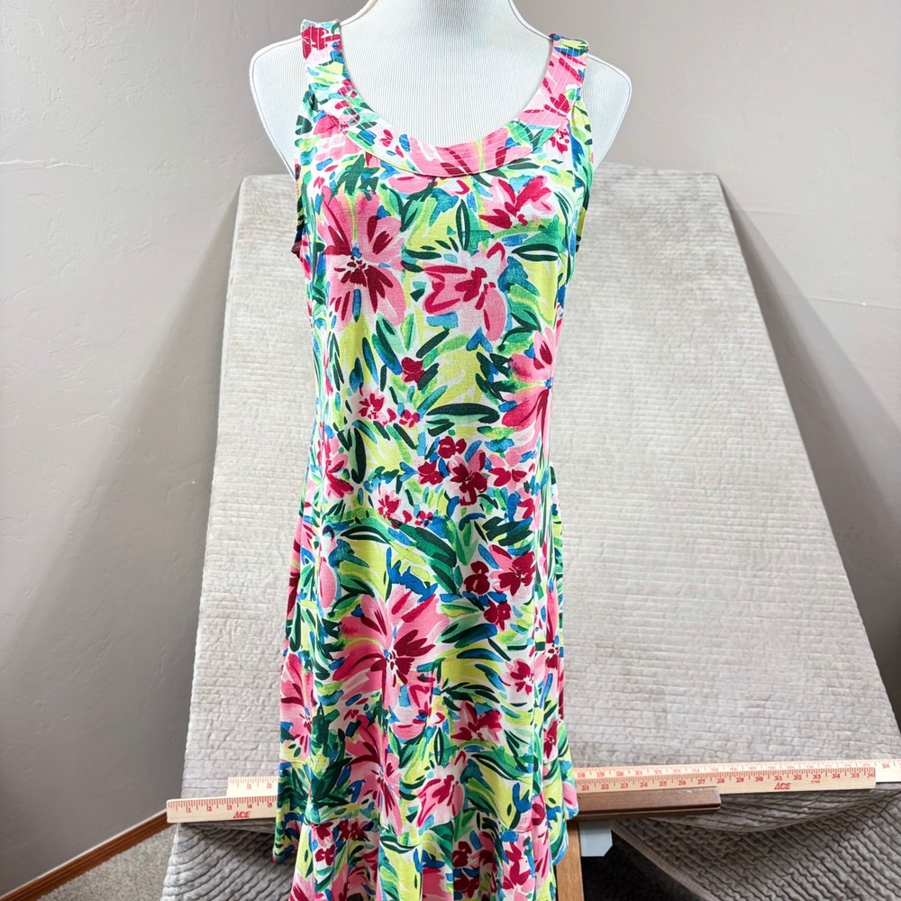Tommy Bahama Floral Ruffle Hem Knit Dress XS Pink Blue Tropical SW621305